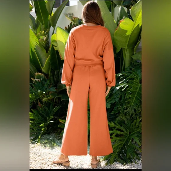 Ashtyn- Drop Shoulder Pullover / Wide Leg Pant Set - Picture 2 of 4